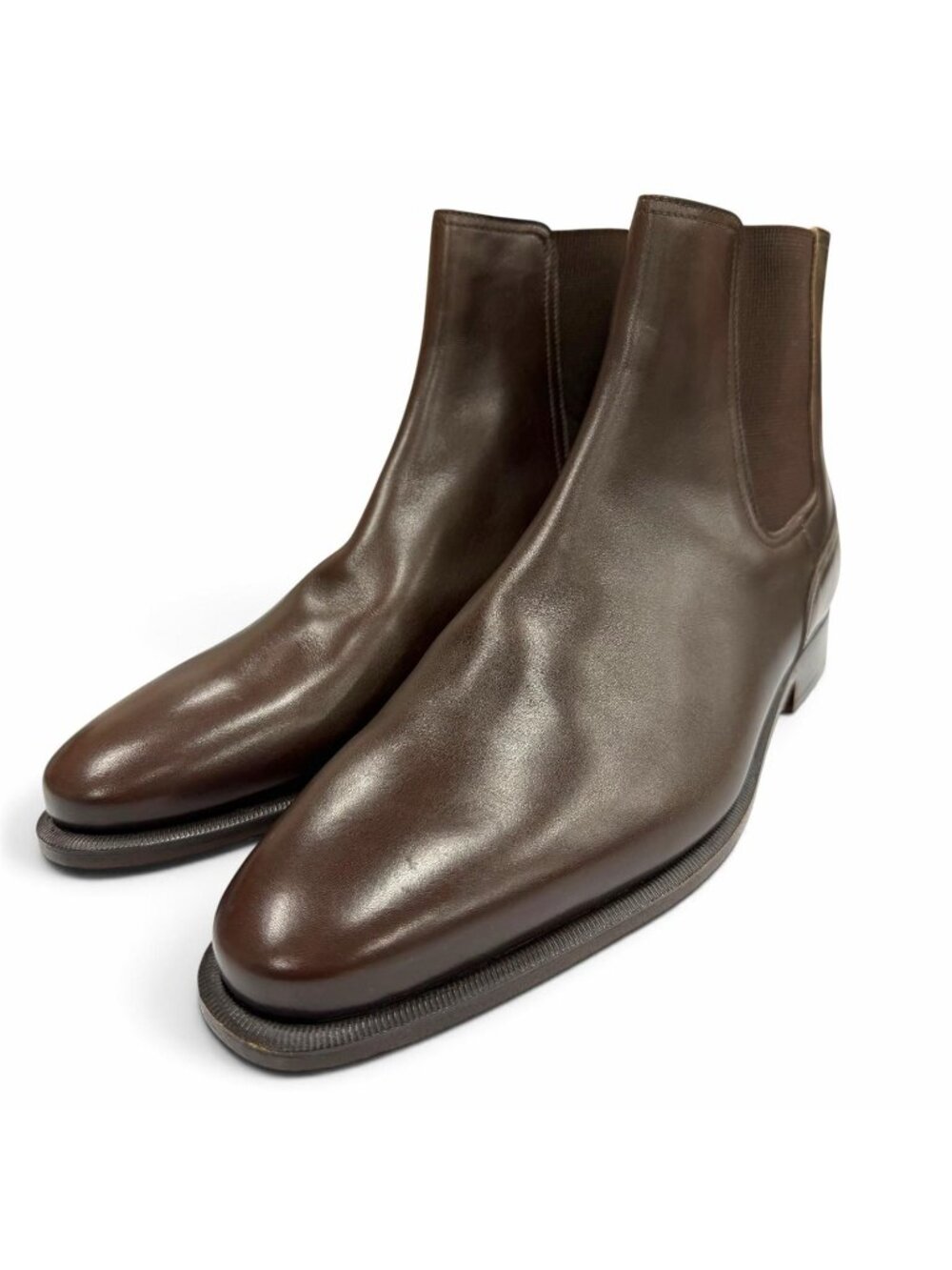 Hermes Leather Side Gore Chelsea Boots Short Dark Brown